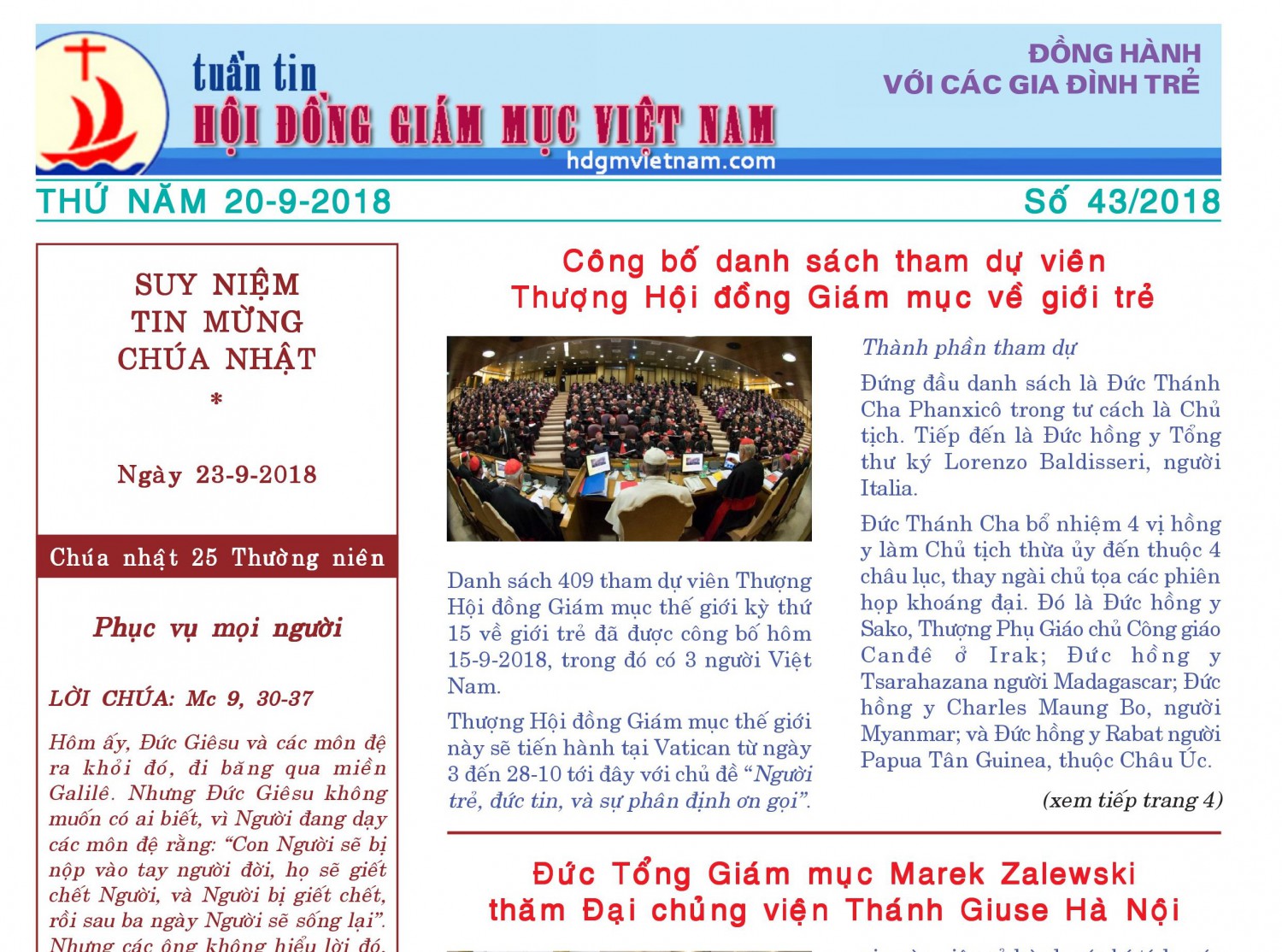 Tuần tin Hội đồng Giám mục Việt Nam số 43/2018