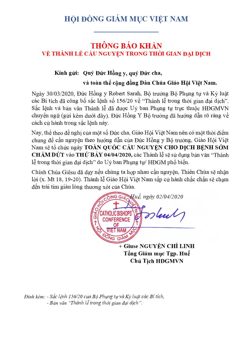 thong bao khan ve thanh le cau nguyen trong thoi gian dai dich 1