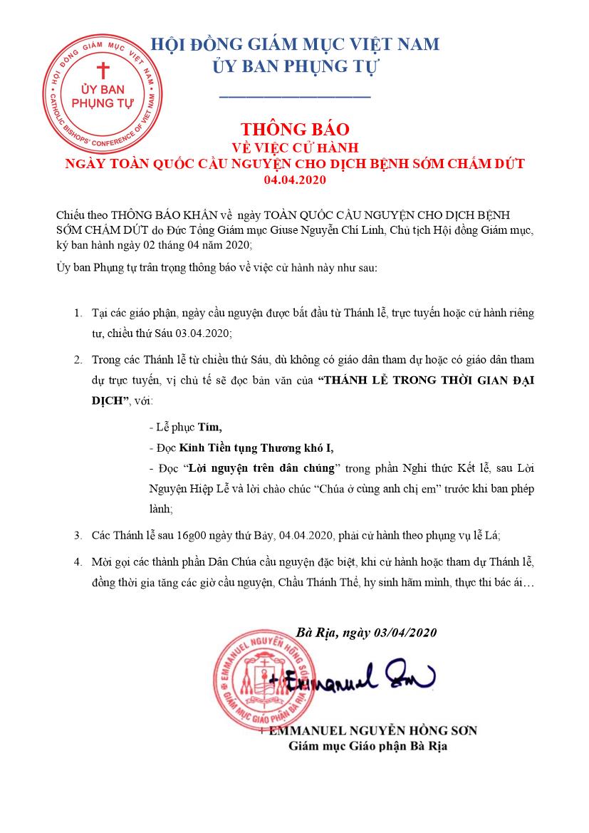thong bao ve viec cu hanh ngay toan quoc cau nguyen cho con dich benh mau cham dut 1