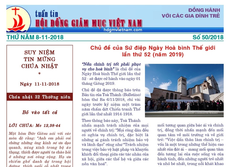 Tuần tin Hội đồng Giám mục Việt Nam số 50/2018