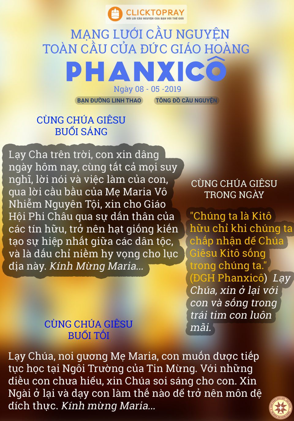 Tông đồ Cầu nguyện ngày 08/5`