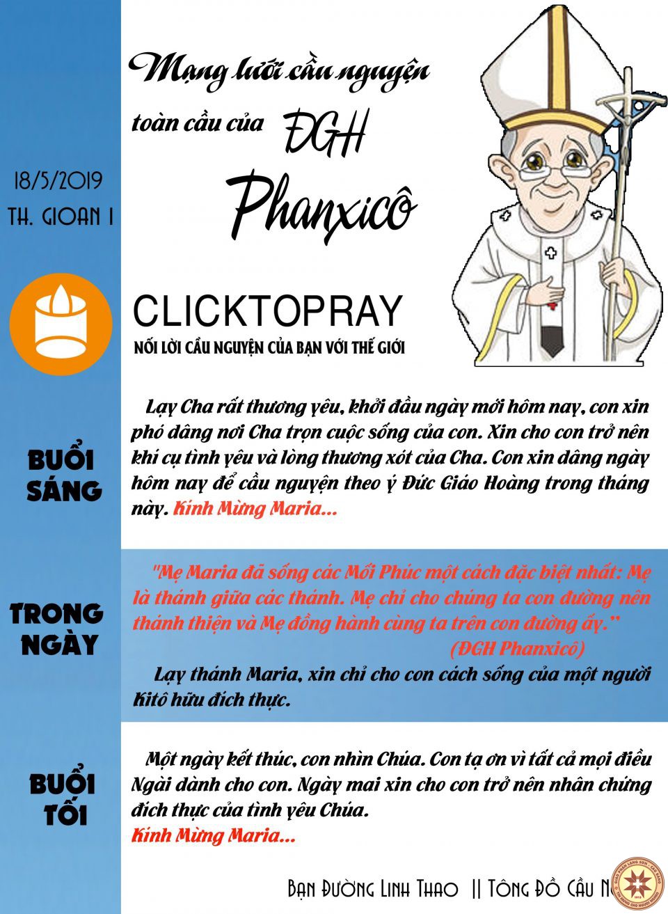 Tông đồ Cầu nguyện ngày 18/5