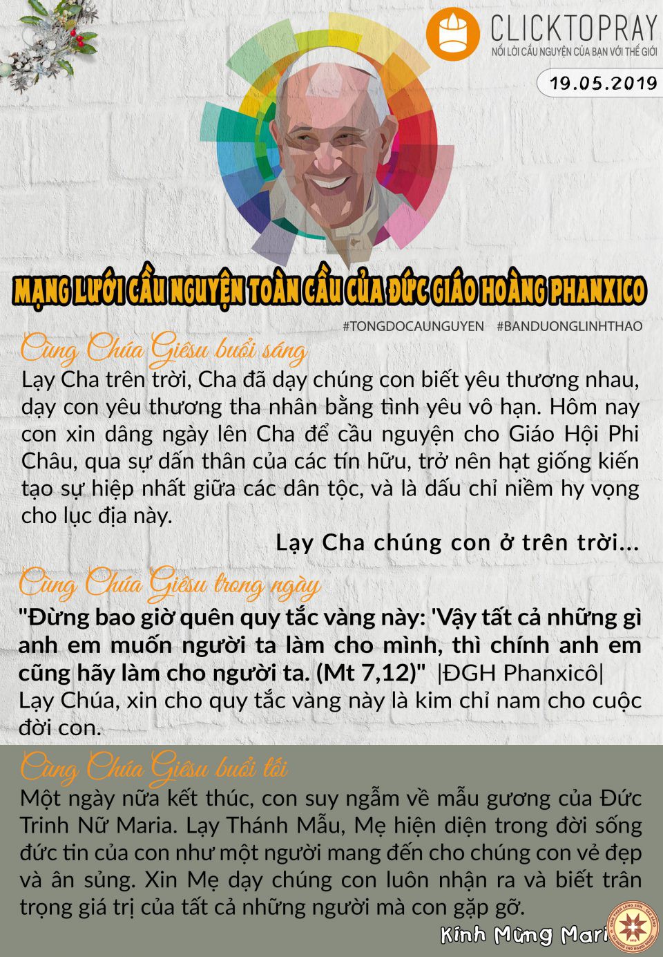 Tông đồ Cầu nguyện ngày 19/5