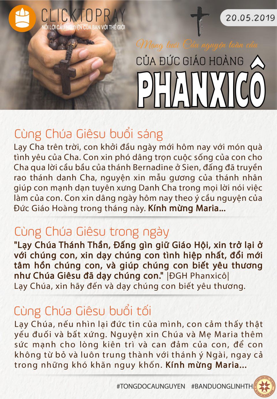 Tông đồ Cầu nguyện ngày 20/5