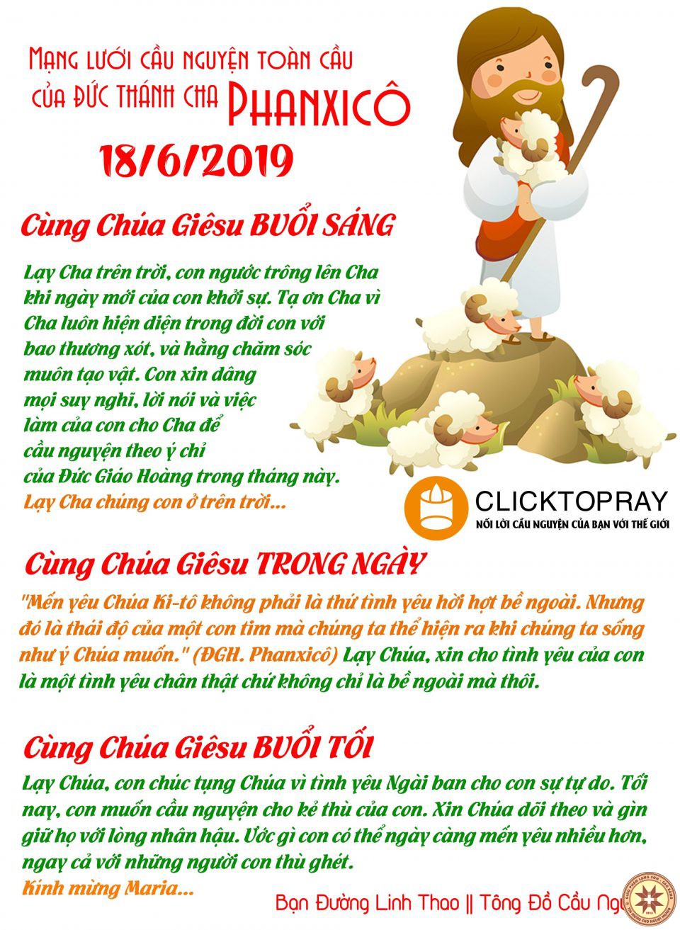 Tông đồ Cầu nguyện ngày 18/6