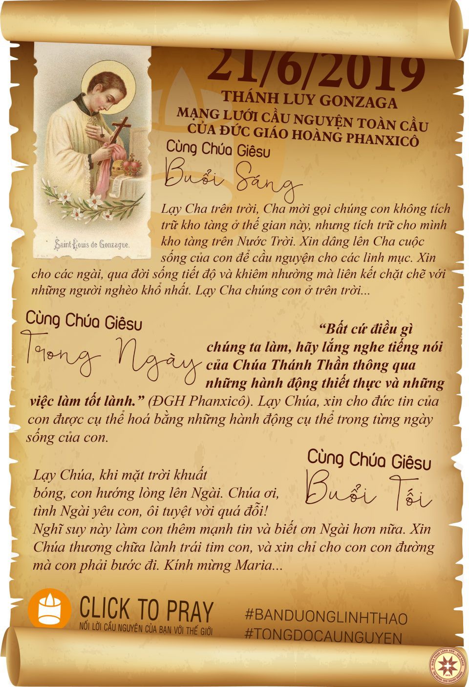Tông đồ Cầu nguyện ngày 21/6