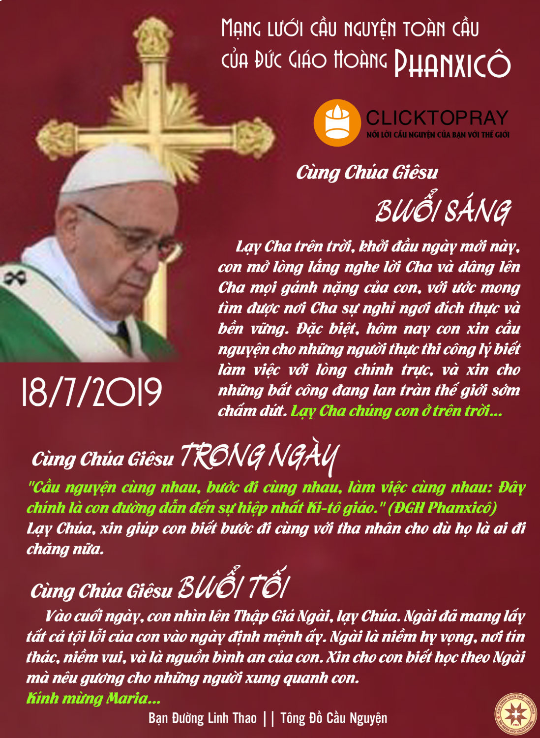 Tông đồ Cầu nguyện ngày 18/7