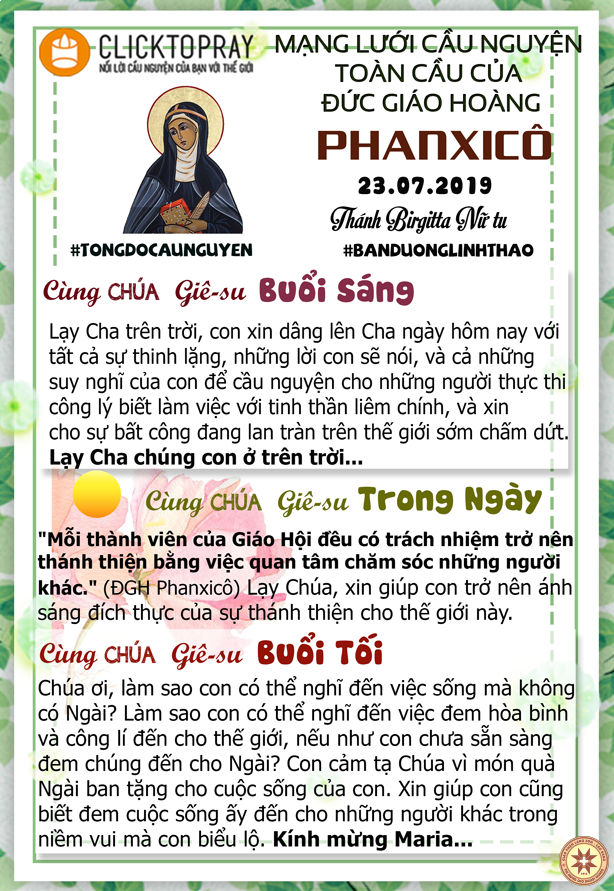 Tông đồ Cầu nguyện ngày 23/7