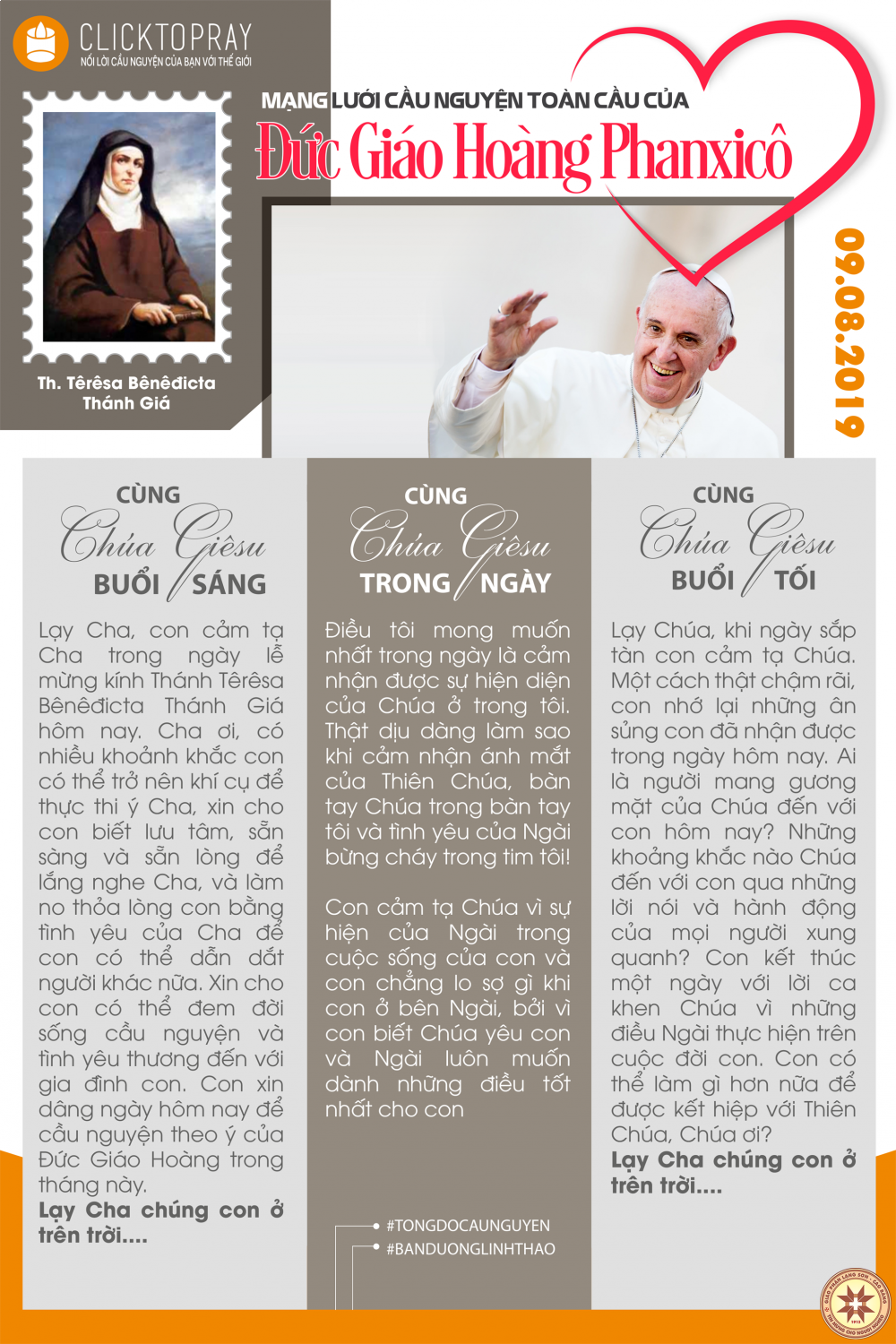 Tông đồ Cầu nguyện ngày 09/8