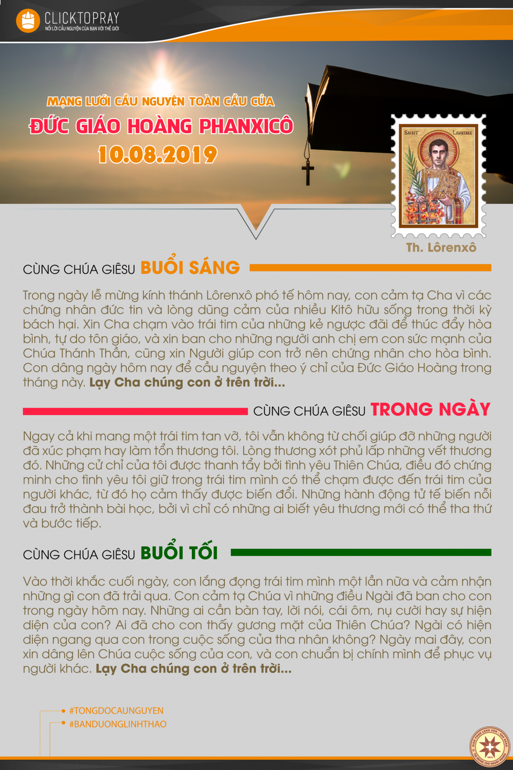 Tông đồ Cầu nguyện ngày 10/8