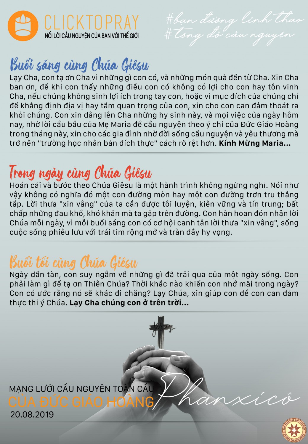 Tông đồ Cầu nguyện ngày 20/8