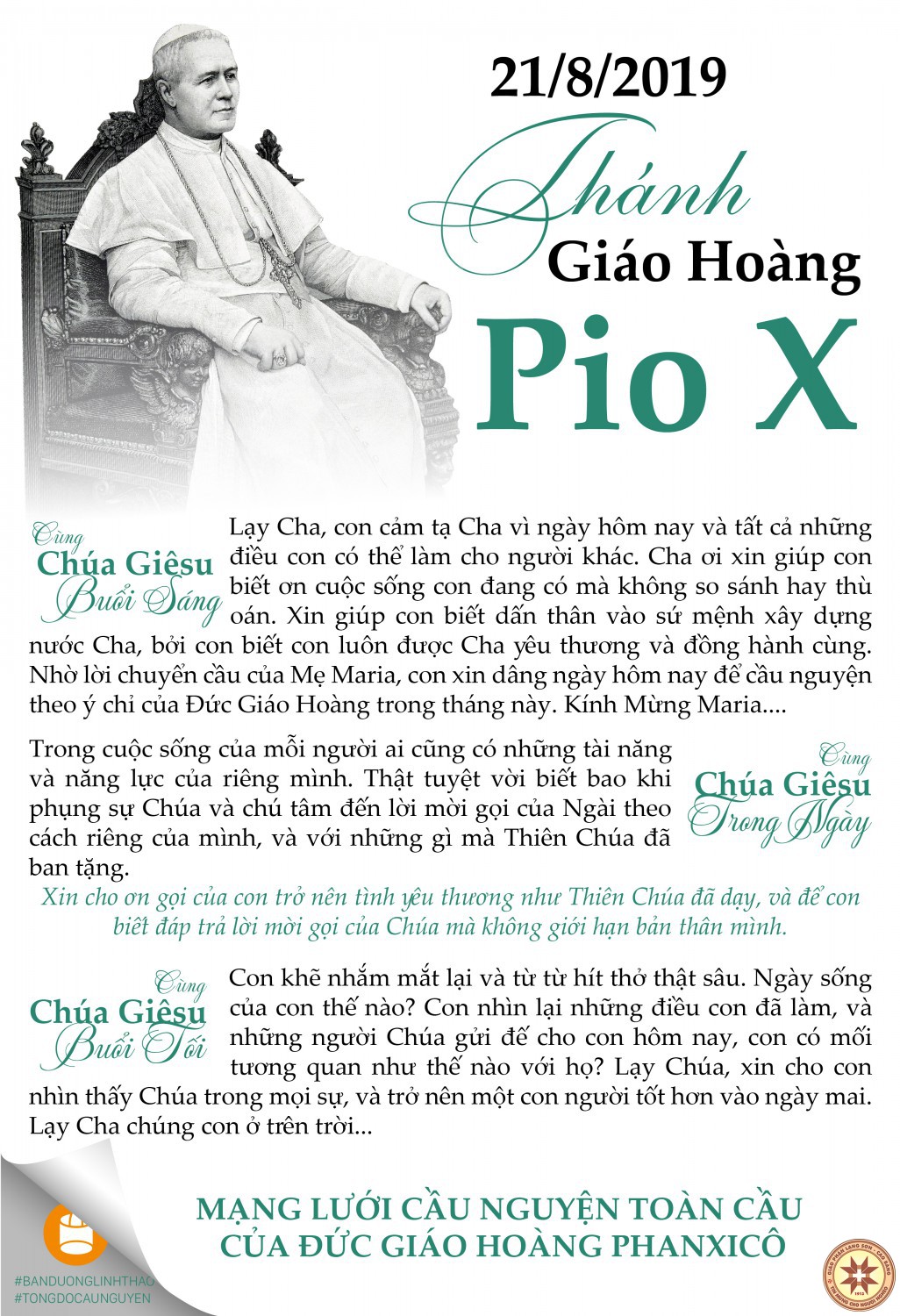 Tông đồ Cầu nguyện ngày 21/8