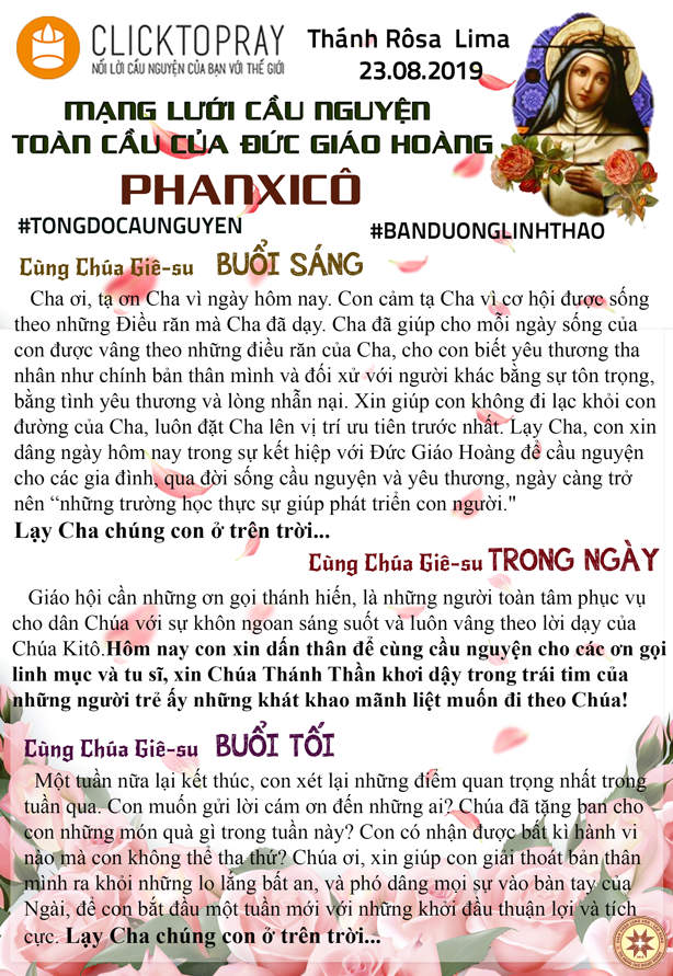 Tông đồ Cầu nguyện ngày 23/8