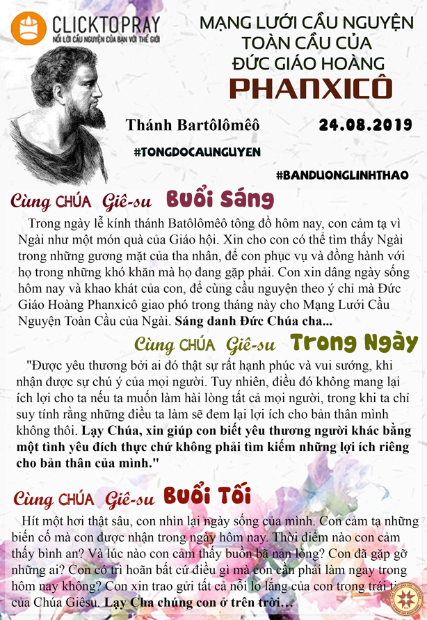 Tông đồ Cầu nguyện ngày 24/8