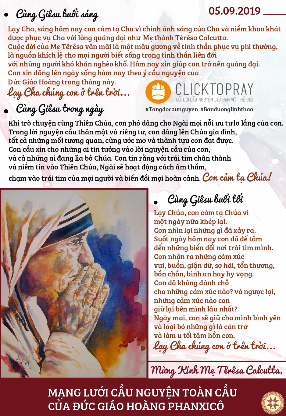 Tông đồ Cầu nguyện ngày 05/9