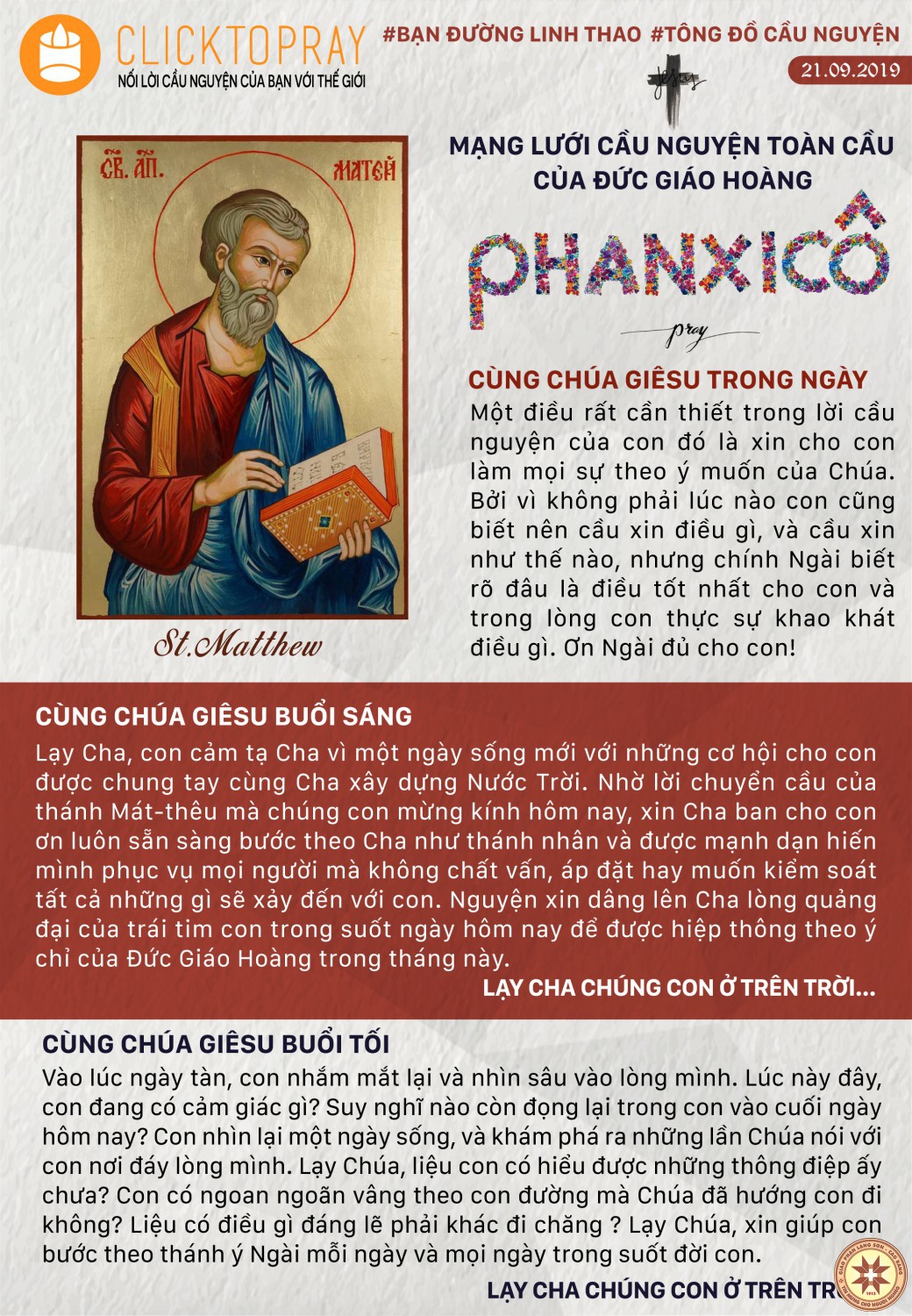 TÔNG ĐỒ CẦU NGUYỆN, NGÀY 21-09