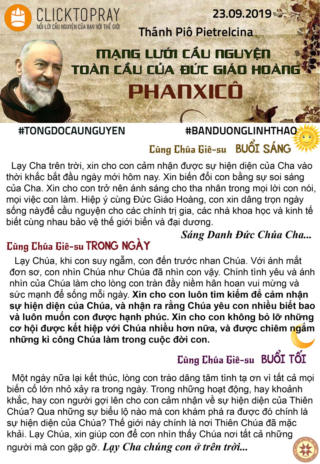 TÔNG ĐỒ CẦU NGUYỆN, NGÀY 23-09