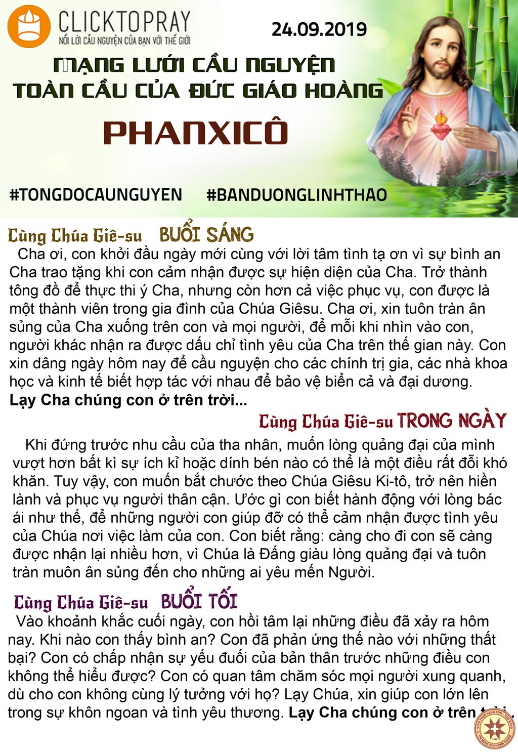TÔNG ĐỒ CẦU NGUYỆN, NGÀY 24-09