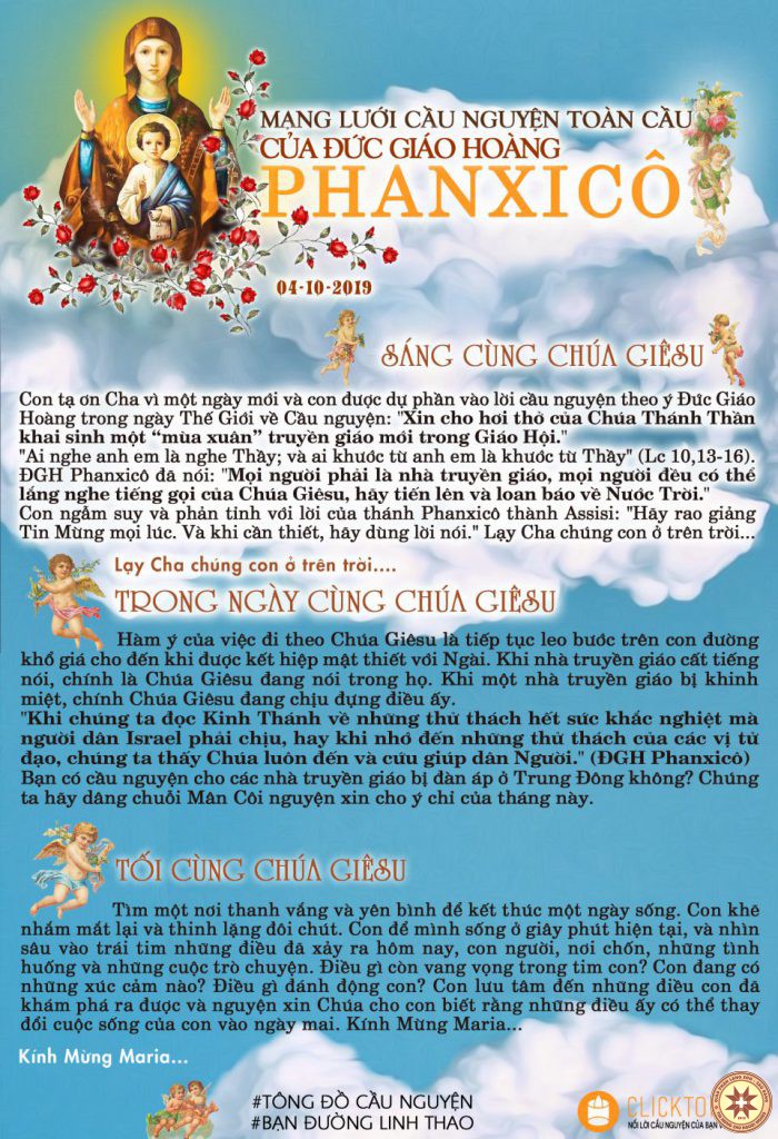 TÔNG ĐỒ CẦU NGUYỆN: Ngày 04-10