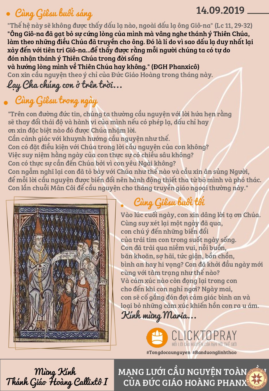 TÔNG ĐỒ CẦU NGUYỆN, NGÀY 14-10