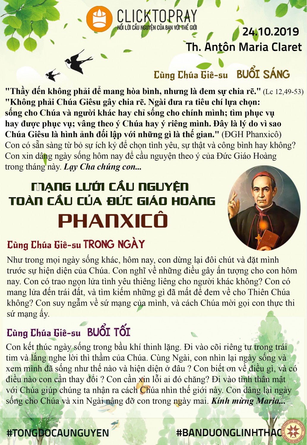 TÔNG ĐỒ CẦU NGUYỆN, NGÀY 24-10