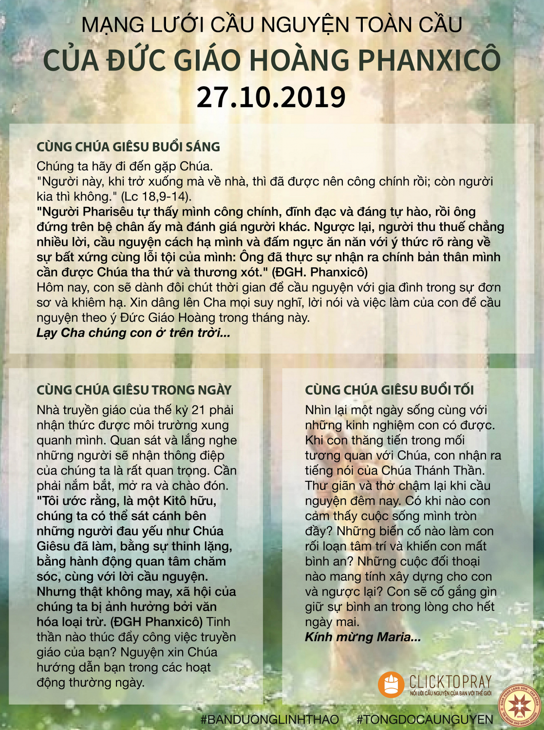TÔNG ĐỒ CẦU NGUYỆN: NGÀY 27-10