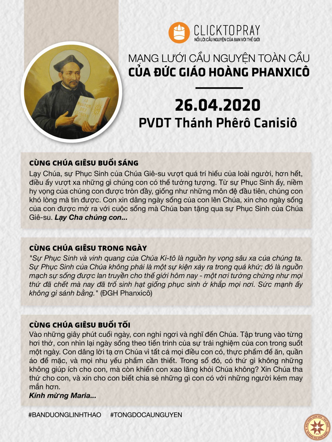 Tông đồ Cầu nguyện ngày 26/4