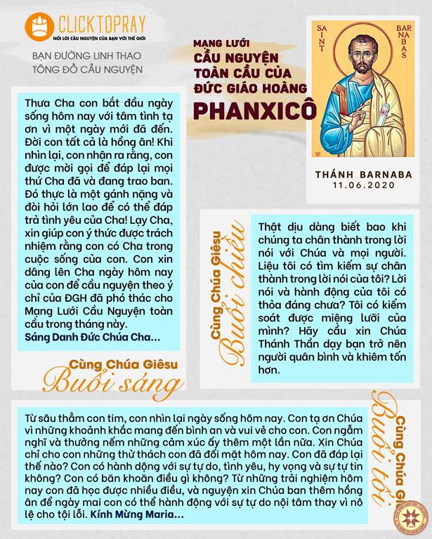 Tông đồ Cầu nguyện ngày 11/6