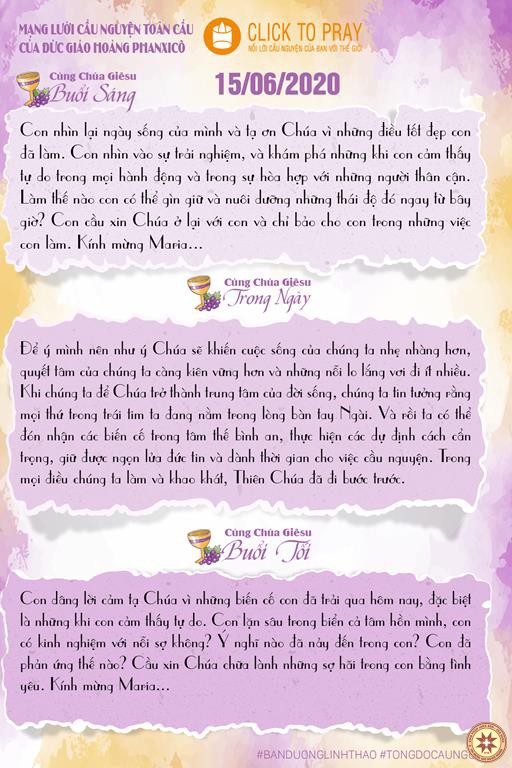 Tông đồ Cầu nguyện ngày 15/6