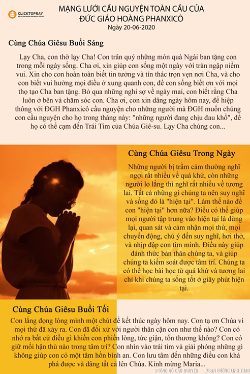 Tông đồ Cầu nguyện ngày 20/6