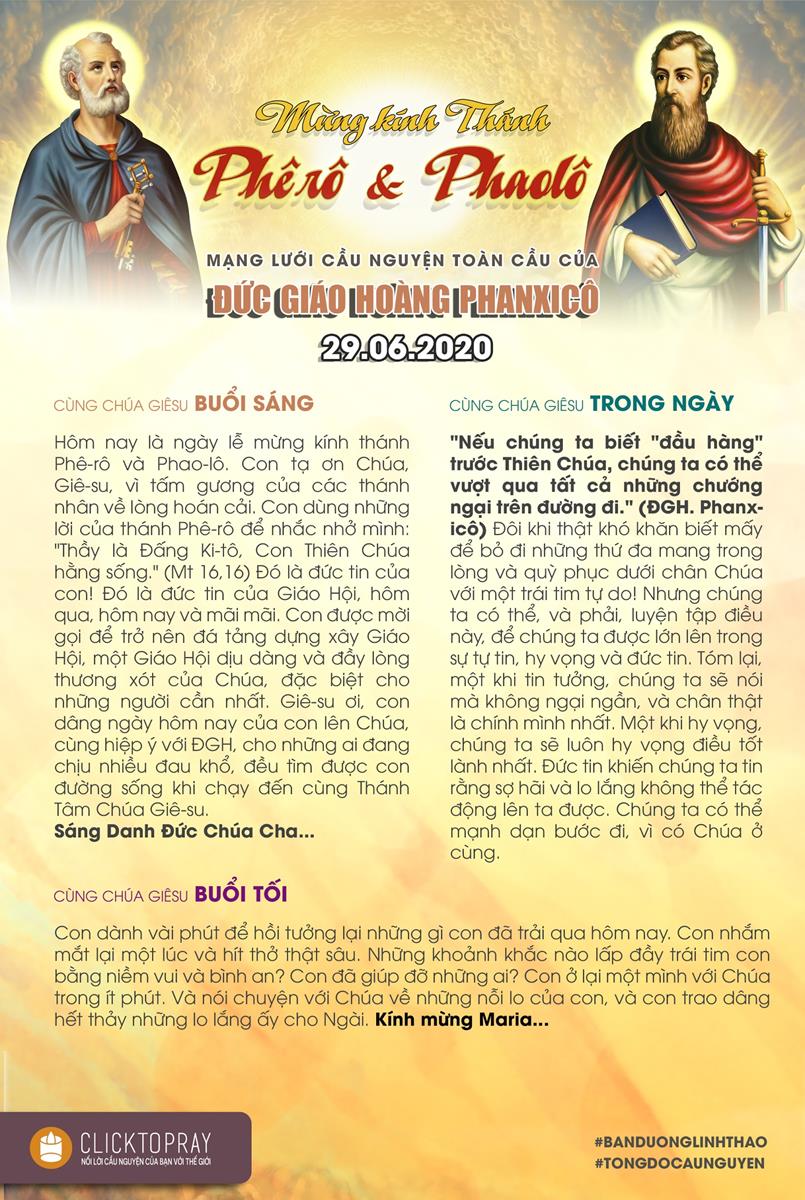 Tông đồ Cầu nguyện ngày 29/6