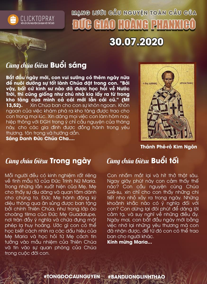 Tông đồ Cầu nguyện ngày 30/7