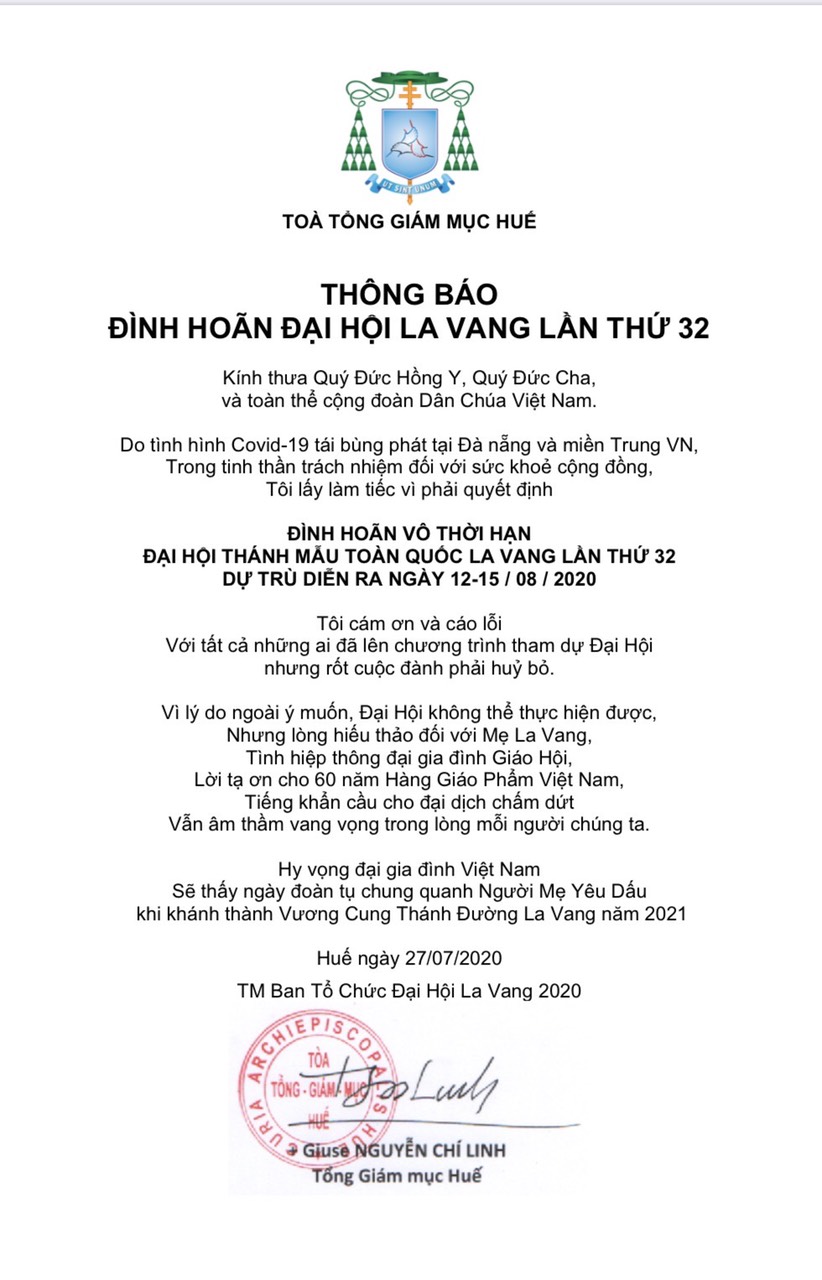 thong bao dinh hoan dai hoi la vang lan thu 32
