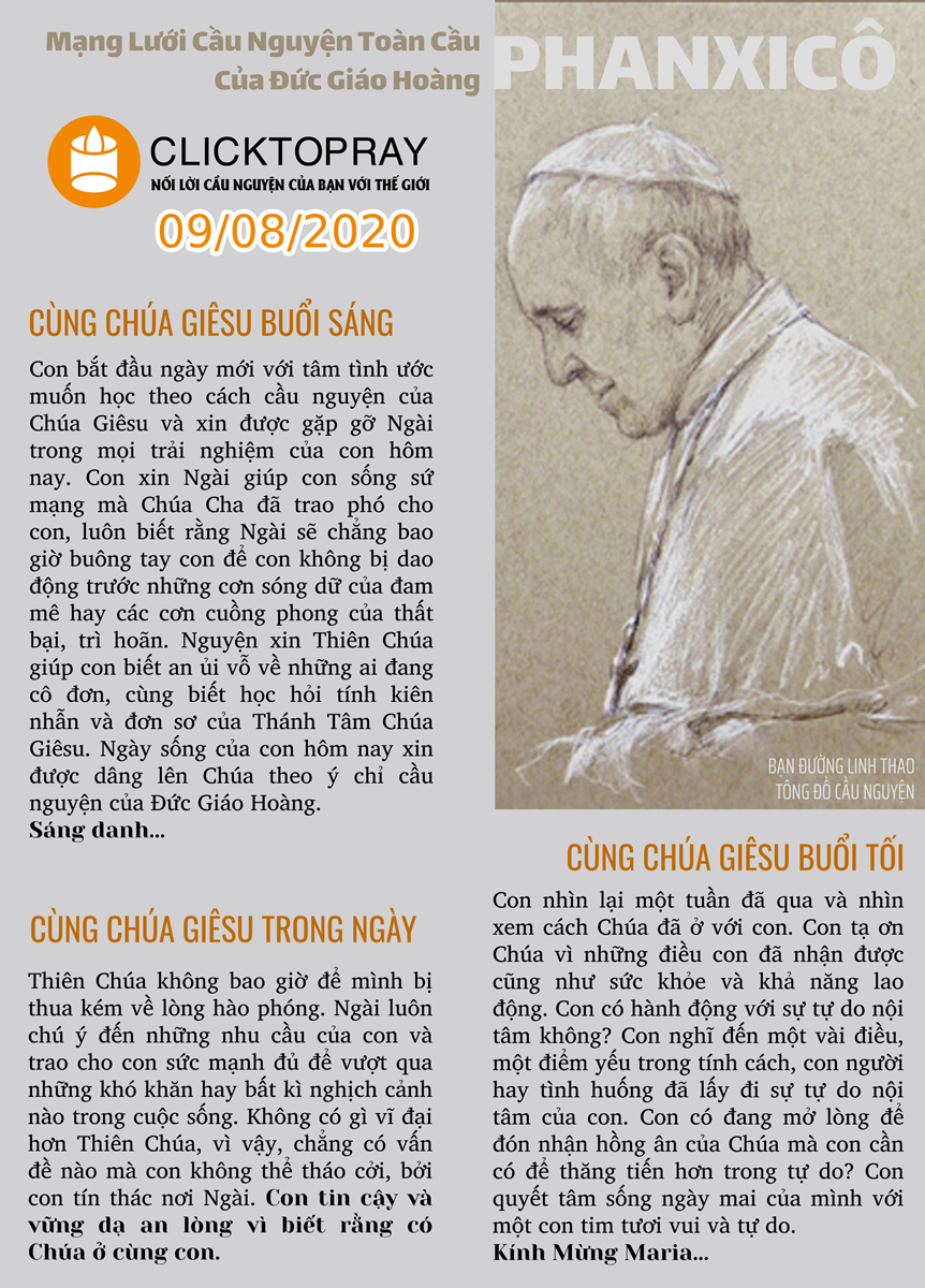 Tông đồ Cầu nguyện ngày 09/8