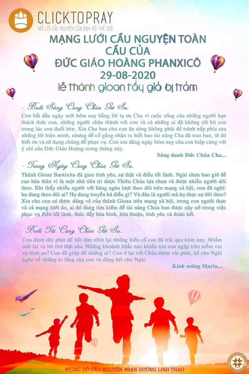 Tông đồ Cầu nguyện ngày 29/8