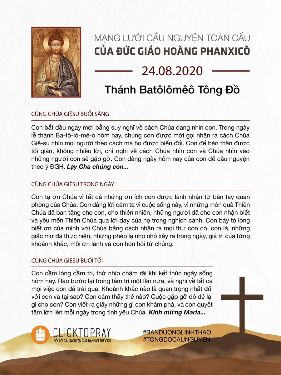 Tông đồ Cầu nguyện ngày 24/8