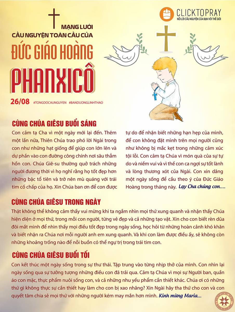 Tông đồ Cầu nguyện ngày 26/8