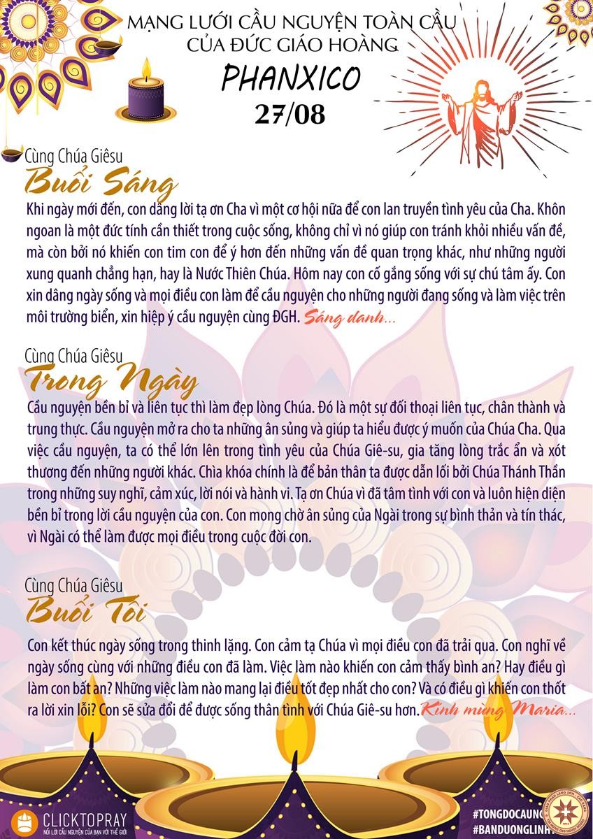 Tông đồ Cầu nguyện ngày 27/8