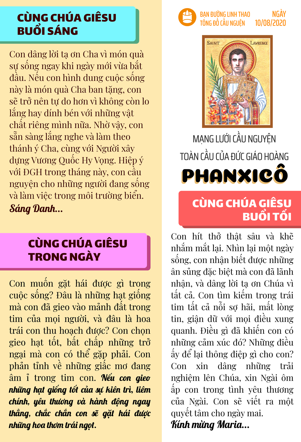 Tông đồ Cầu nguyện ngày 10/8