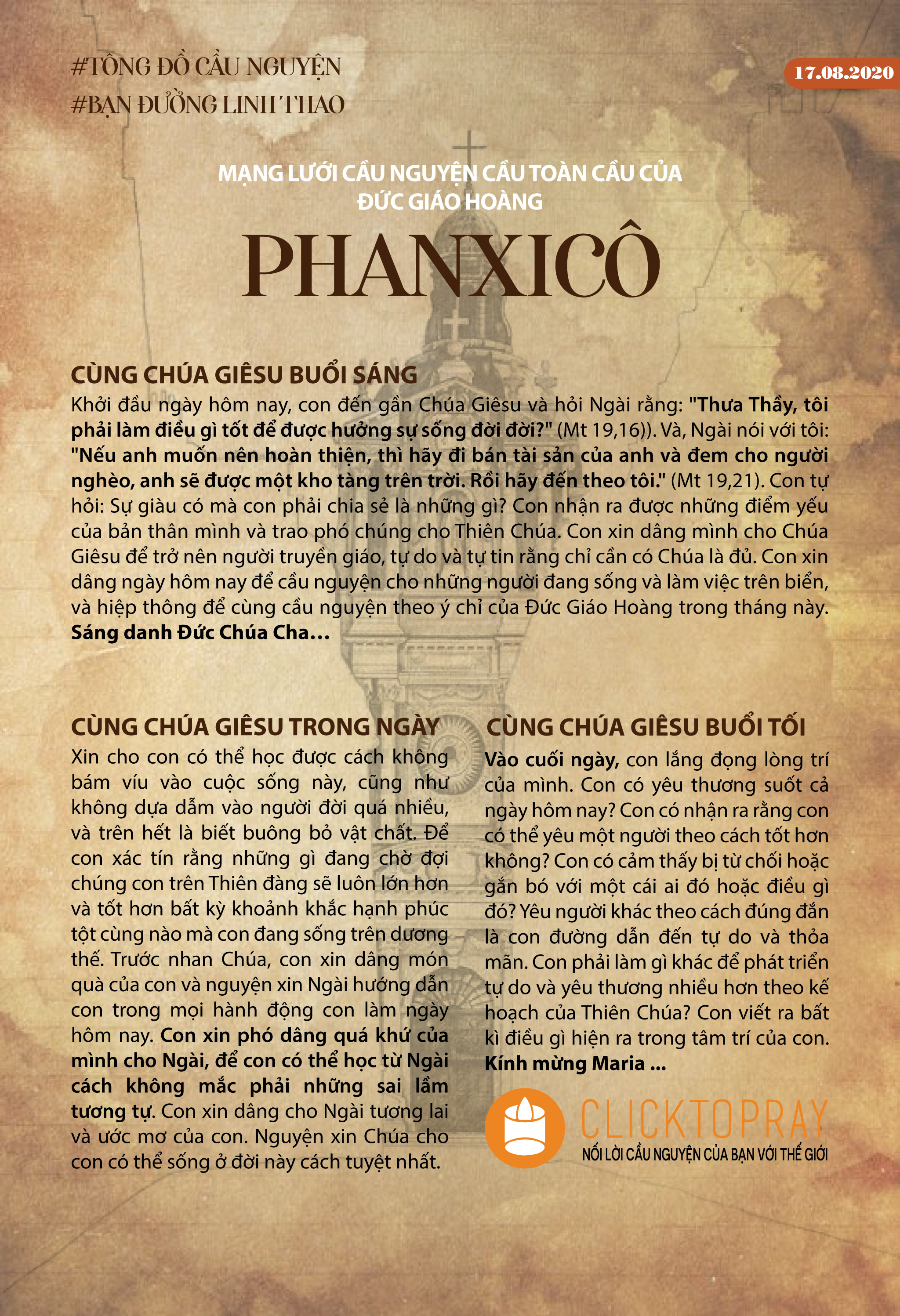 Tông đồ cầu nguyện ngày 17/8
