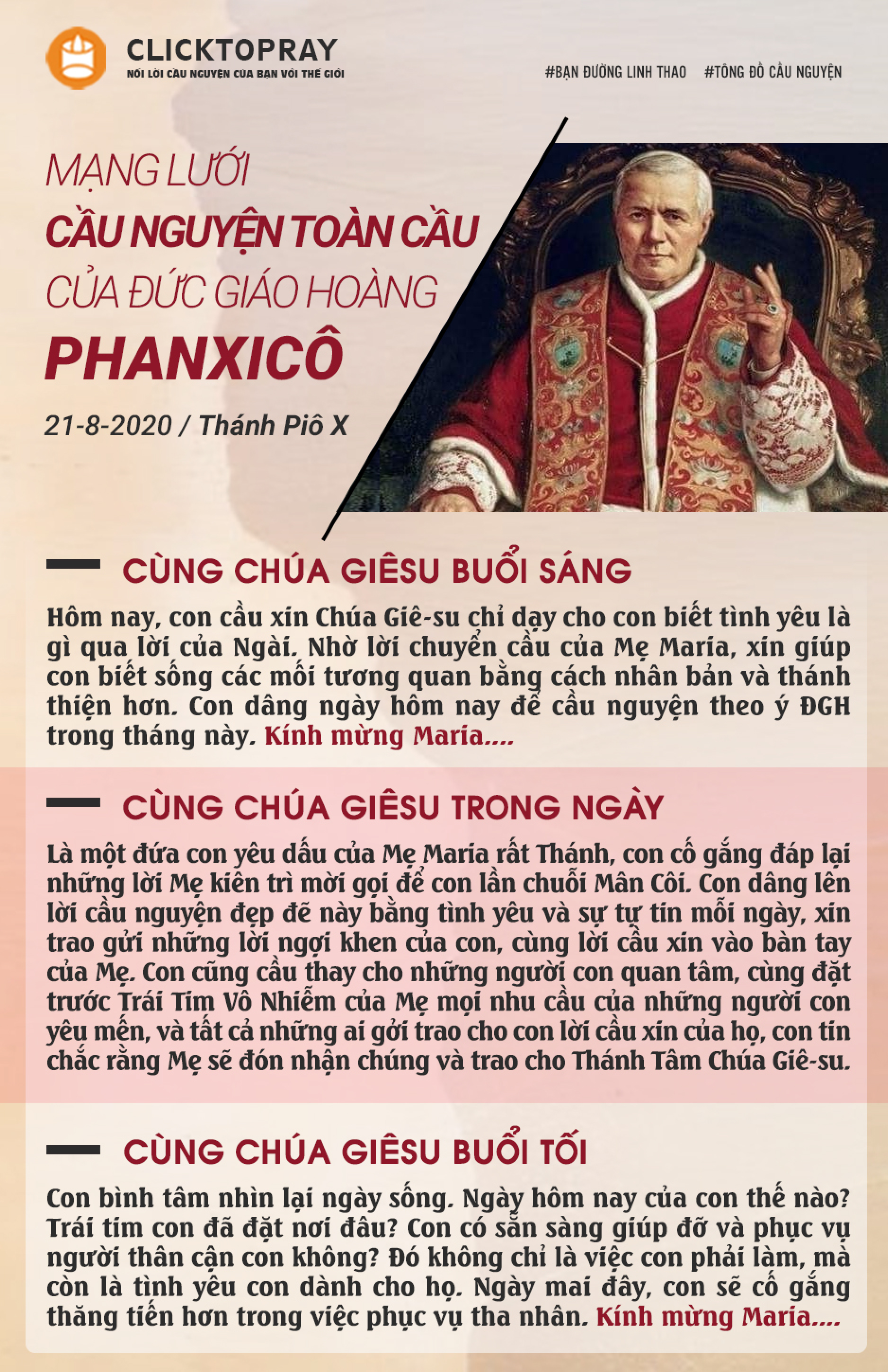 Tông đồ cầu nguyện ngày 21/8