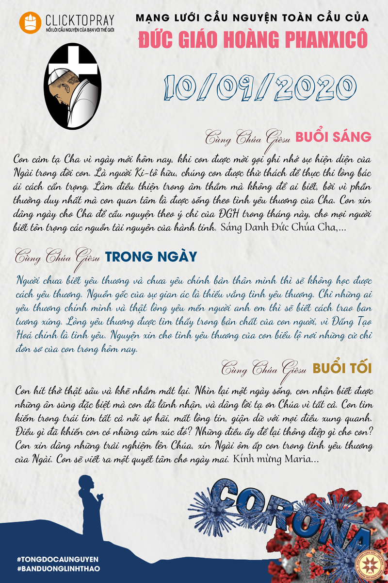 Tông đồ Cầu nguyện ngày 10/9