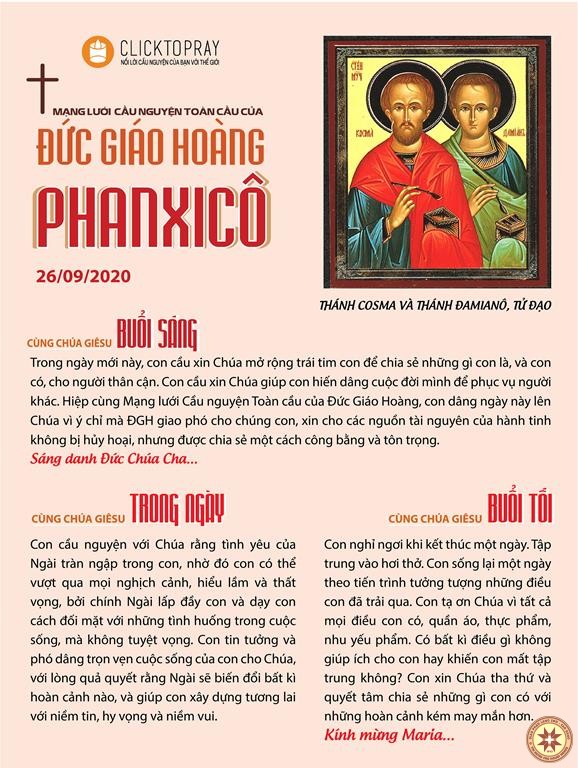 Tông đồ Cầu nguyện ngày 26/9