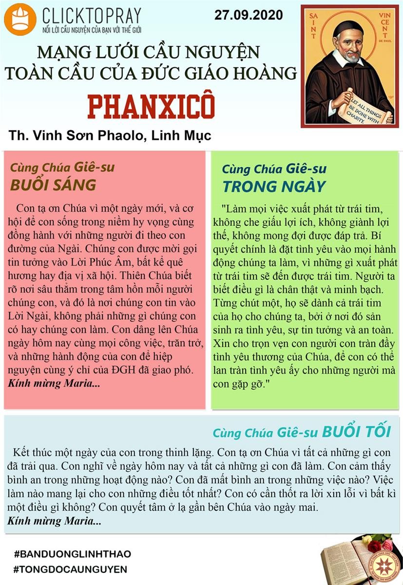 Tông đồ Cầu nguyện ngày 27/9