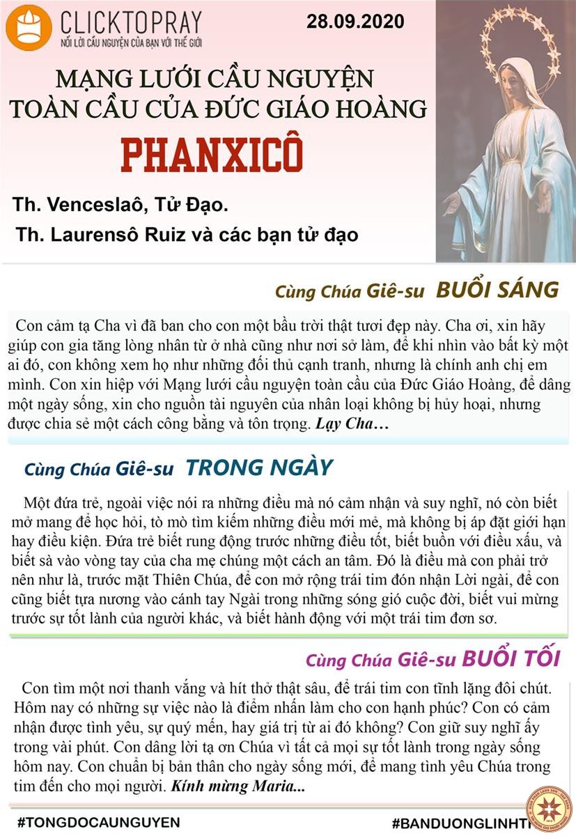 Tông đồ Cầu nguyện ngày 28/9
