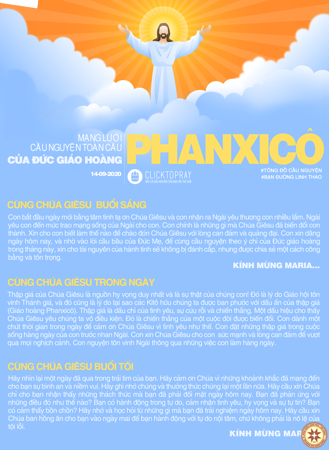 Tông đồ Cầu nguyện ngày 14/9