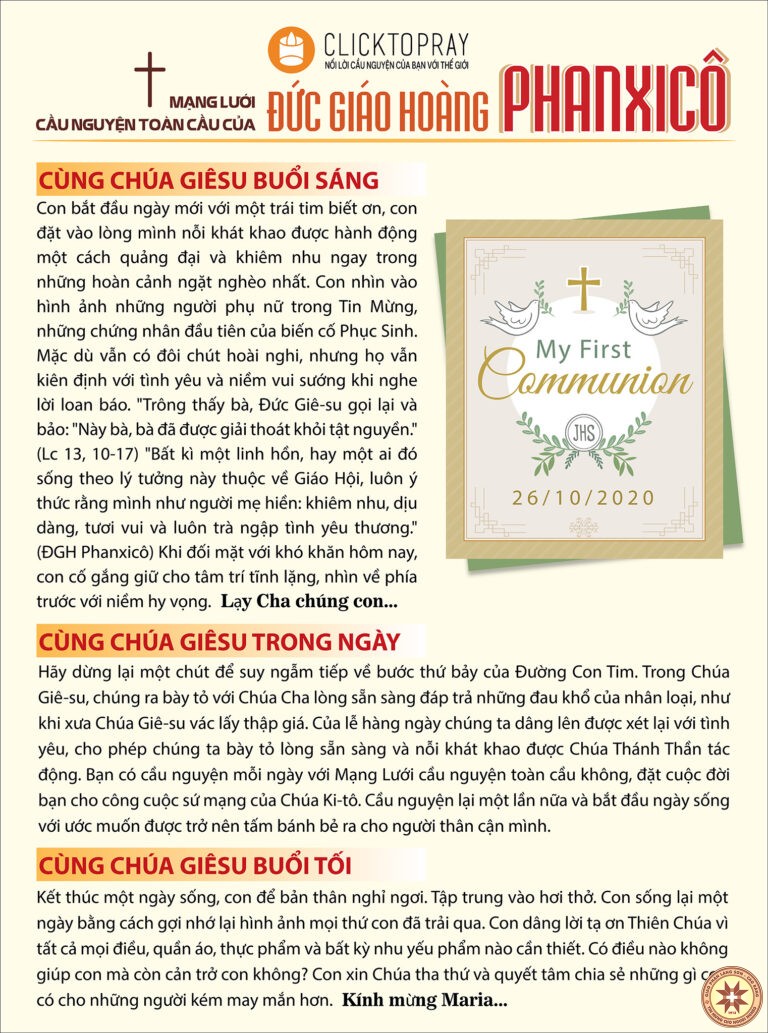 Tông đồ Cầu nguyện ngày 26/10