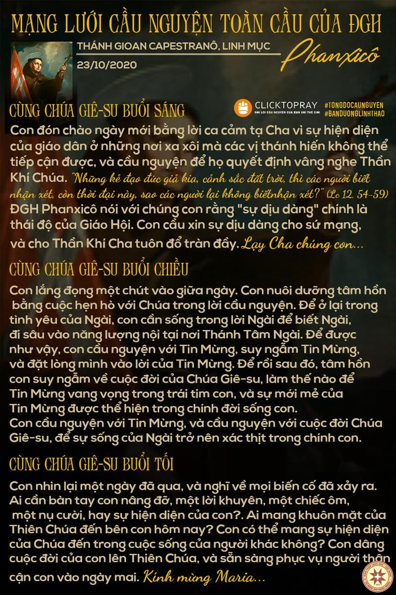 Tông đồ Cầu nguyện ngày 23/10