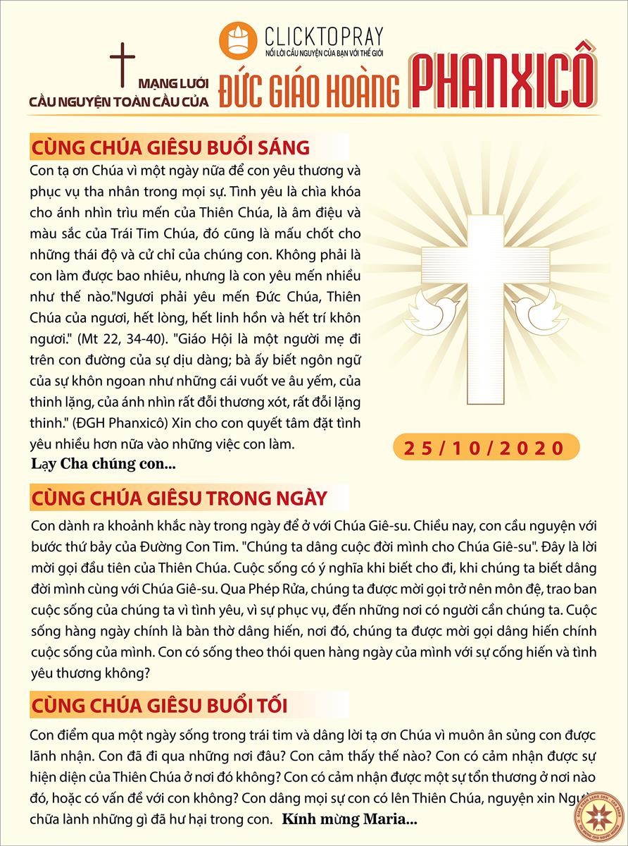 Tông đồ Cầu nguyện ngày 25/10
