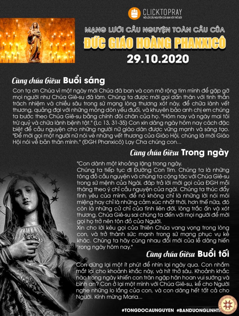 Tông đồ cầu nguyện ngày 29/10